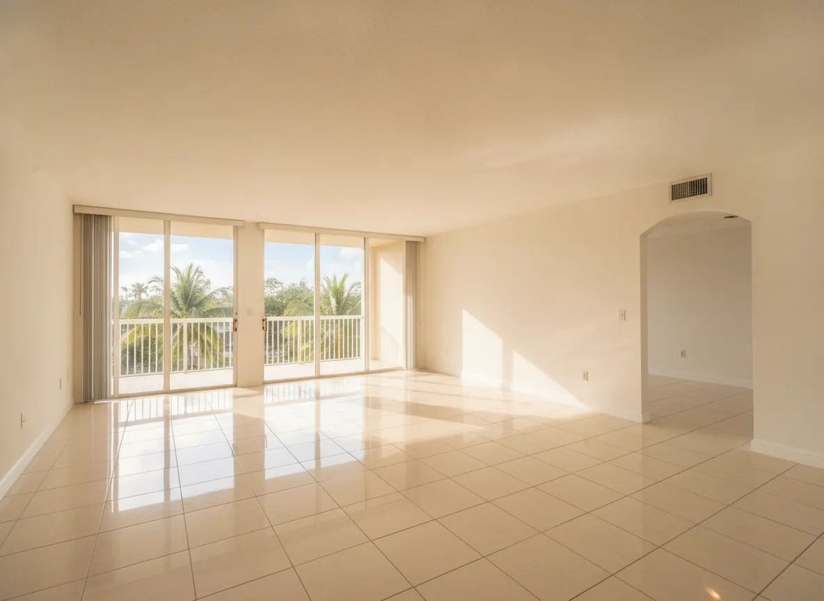 Empty Florida condo living room ready for ceiling work between tenants