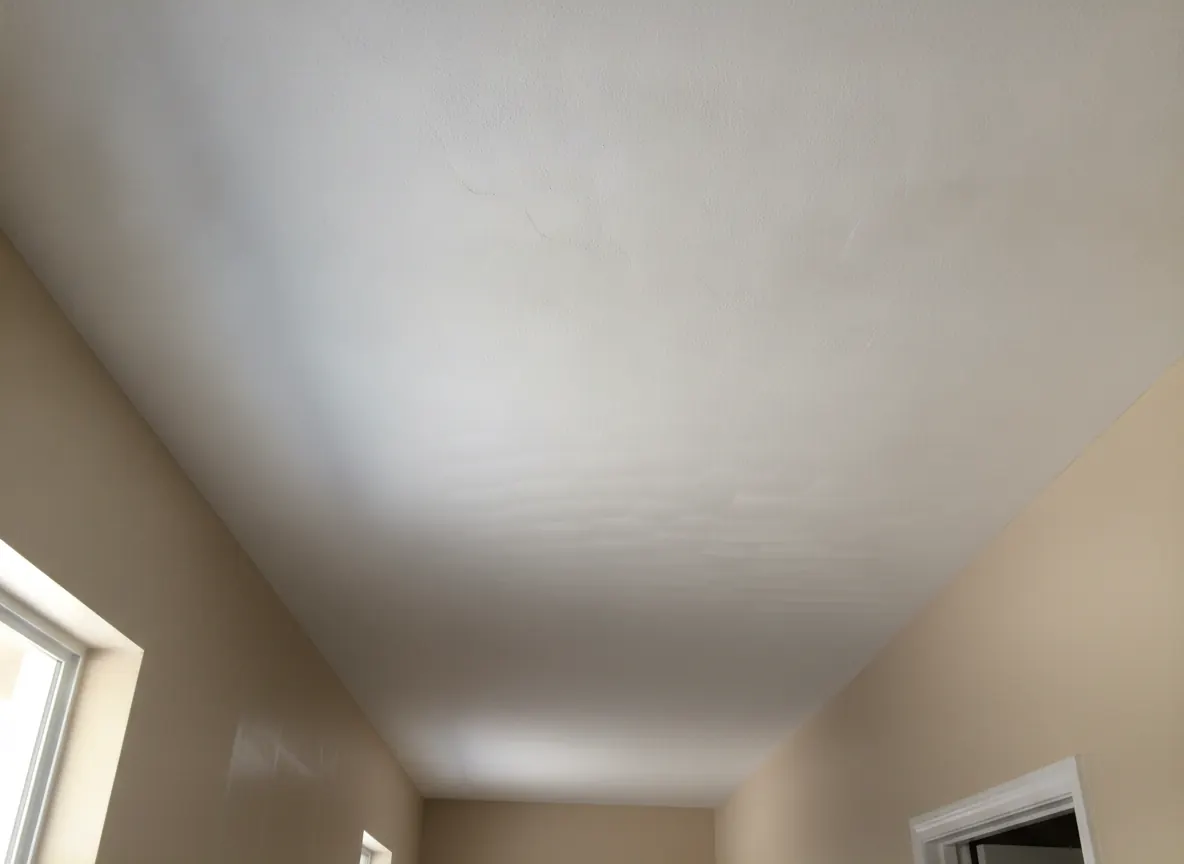 Close-up of a fresh knockdown texture on a residential ceiling